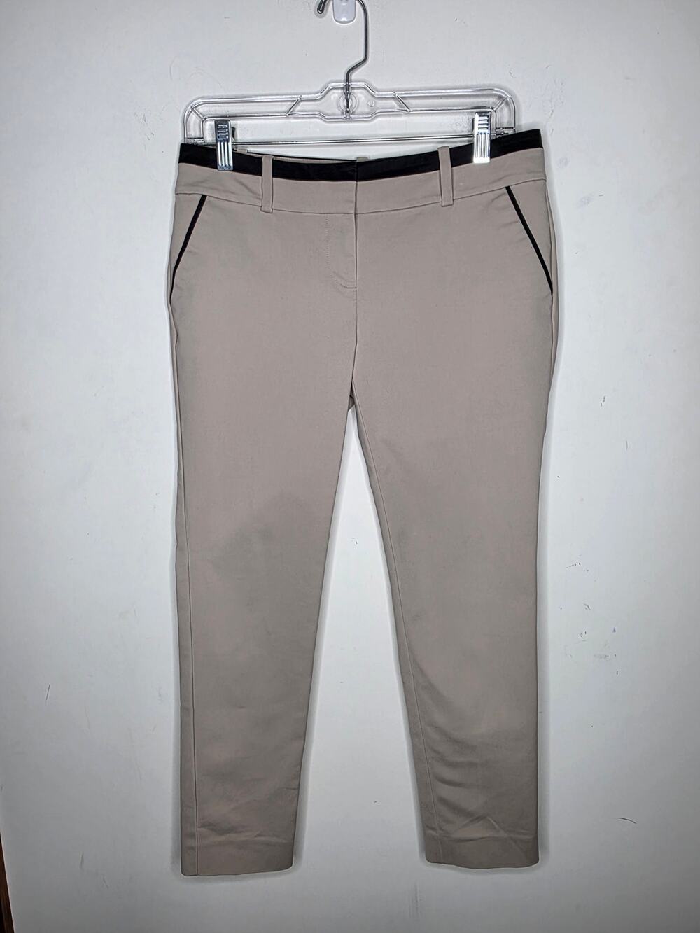 Ann Taylor tan cotton blend career dress pants with black trim - 4 petite / 4P